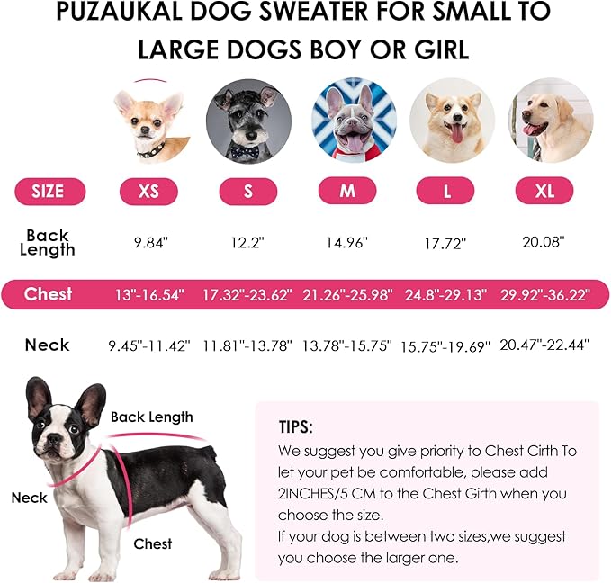 Dog Sweater,Adjustable Dog Sweaters for Small, Medium and Large Dogs Boys Girls, Dachshund Chihuahua Fleece Dogs Sweater(Pink,S)
