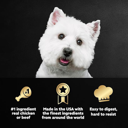 Cesar Loaf in Sauce Wet Dog Food Rotisserie Chicken Flavor with Bacon & Cheese and Filet Mignon Flavor with Bacon & Potato Variety Pack, 3.5 oz. Easy Peel Trays, 12 Count (Pack of 2)