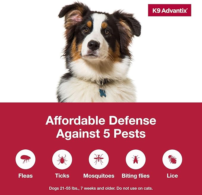 K9 Advantix Flea, Tick & Mosquito Prevention for Dogs 21-55 lbs. | Flea Drops for Large Dogs | Apply Monthly | 2 Treatments (Pack of 2)