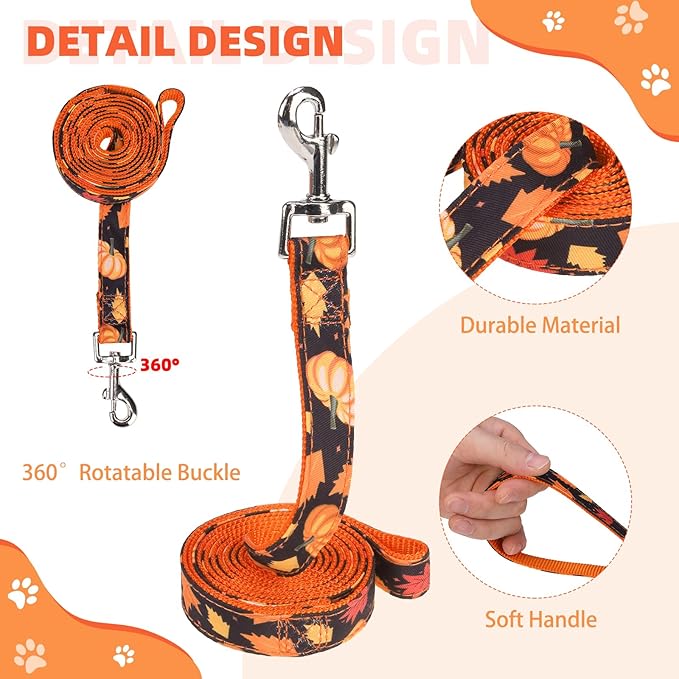 KOOLTAIL Fall Dog Harness and Leash Set for Small Medium Dogs, Thanksgiving Step in No Pull Comfort Padded Pet Vest, Adjustable Reflective Easy Walking Puppy Cats Harness Training, Leaf & Pumpkin S