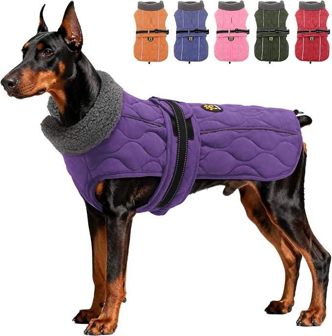 Dog Coat Winter, Waterproof Quilted Dog Jacket for Cold Weather, Reflective Adjustable Puppy Winter Coat, Warm Turtle-Neck Pet Fleece Snow Jacket for XX-Large Dogs, NewPurple XXL