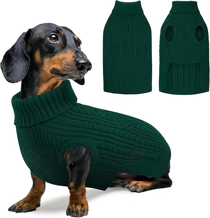 SUNFURA XS Dog Sweater, Puppy Sweaters for Small Dogs Girl Boy, Dog Christmas Sweater Turtleneck Kintwear, Thanksgiving Knitted Sweatshirt Warm Chihuahua Clothes for Fall Winter, Green XS