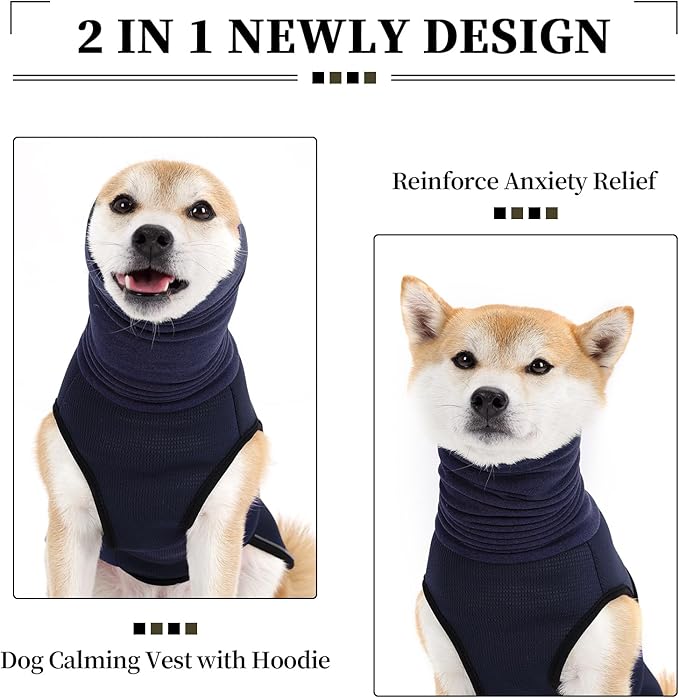 ROZKITCH Anti-Anxiety Dog Shirt, Breathable Pet Vest for Storms & Fireworks, Dog Calming Hoodie with Ear Cover for Separation Relief NavyBlue XL