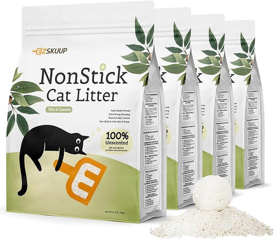 Non-Stick Ultra Clumping Cassava Tofu Cat Litter, Odor Control Low Tracking Kitty Litter Pellets, Plant-Base Natural Ingredients Cat-Litter, 9 lb X 4 Pack