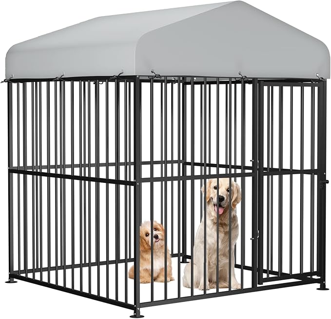 VIVIJASON 6 x 6 x 6 Ft Large Outdoor Dog Kennel, Heavy Duty Metal Frame Dog Cage with Thickened Bars, UV & Waterproof Cover, Outside Pen Playpen Dog Run House for Large to Small Dogs