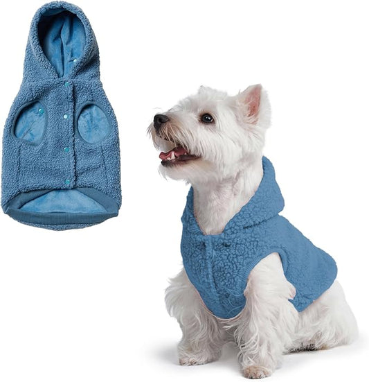 Spark Paws Fleece Dog Jacket, Hooded Sweater Vest, Warm Coat for Winter - Suitable for Small Medium Large XL XXL Breeds - Blue - S
