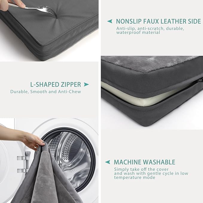 Waterproof Dog Bed Medium Size Dog, Orthopedic Washable Crate Pad 30 inch, Foam Pet Bed with Removable Cover Reversible, Outdoor Anti-Slip Kennel Pad 29"x18", Gray