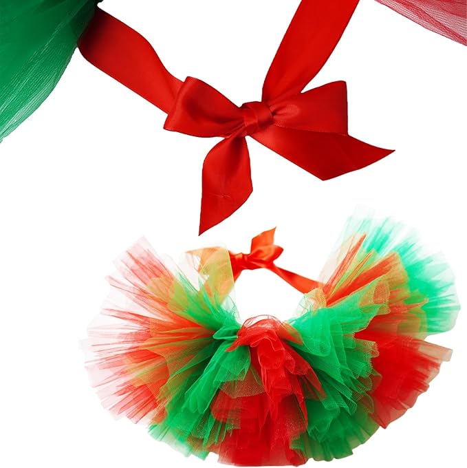 Christmas Pet Tutu Dress for Dogs & Cats - Adjustable Pet Tulle Costume, Small Animal Tutu Skirt for New Year Celebrations (RedGreen, Large)
