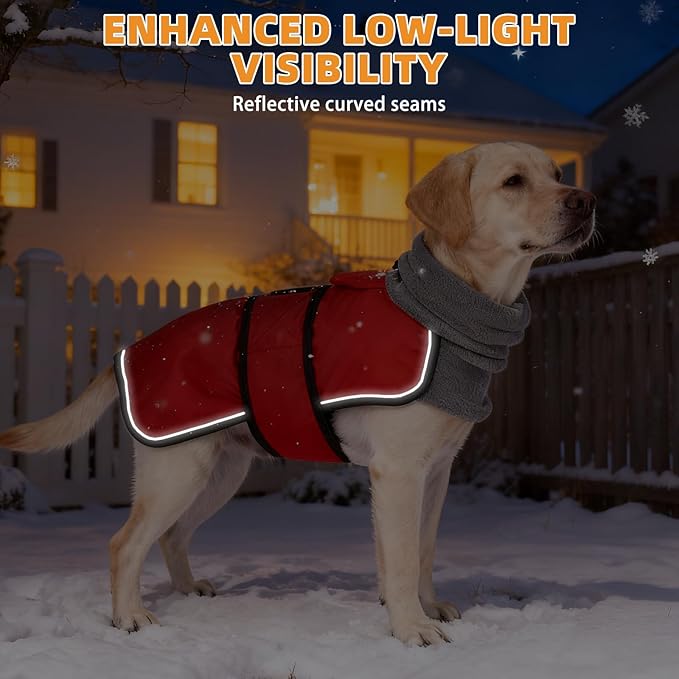 KOOLTAIL Dog Winter Coat for Small Medium Dogs Christmas, Waterproof&Windproof Puppy Jacket with Fleece Lining and High Collar for Cold Weather, Warm Pet Snowsuit Vest Clothes with Leash Hole, Red M
