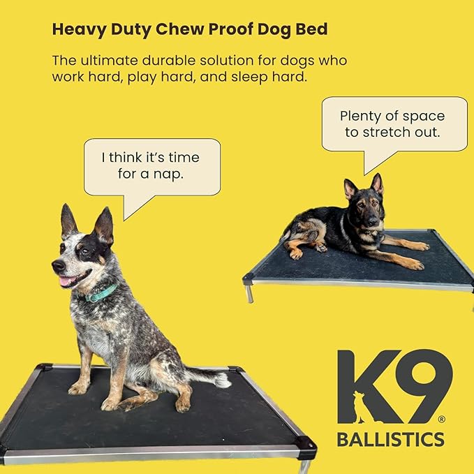 K9 Ballistics Chew Proof Elevated Outdoor Cooling Cot Bed for X Large Dogs - Virtually Indestructible, Preassembled, Withstands Aggressive Chewers & Diggers - XL, Gray Vinyl