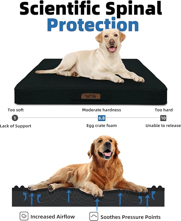 Sytopia 42" XL Indestructible Waterproof Chew-Resistant Dog Bed, 90 lbs Capacity for Extra Large Dogs, Indoor & Outdoor Use, Black