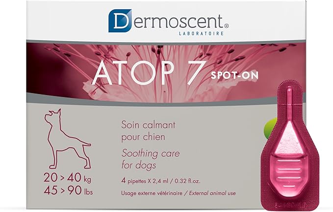 Dermoscent ATOP 7 spot-on - Large Dogs 45-90 lbs - Soothing Care for Sensitive, Dry and Itchy Skin or Allergy Prone Skin - Natural Ingredients - 4 pipettes