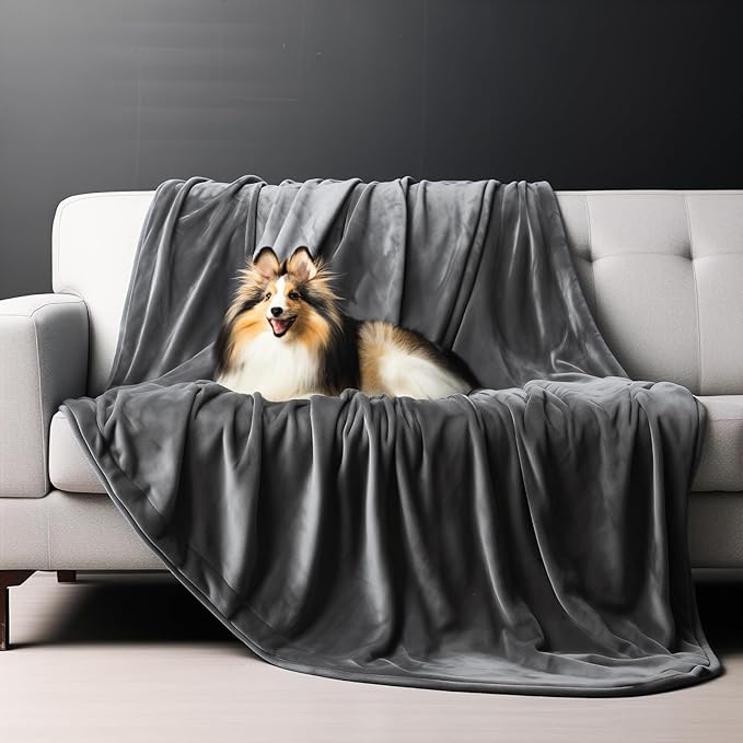 Queen Size Waterproof Blanket – Stain-Proof, Spill-Proof Flannel Blanket for Bed, Couch, Kids & Pets Protection, Reversible Splash-Proof Design (Moon Grey & Starlit Grey, 80x90”)