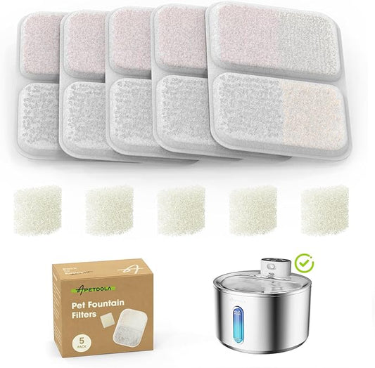 5 Pack Replacement Filter for FS40PRO Cat Fountain 135 fl oz/4L,6 Layer Filters for Pet Fountain
