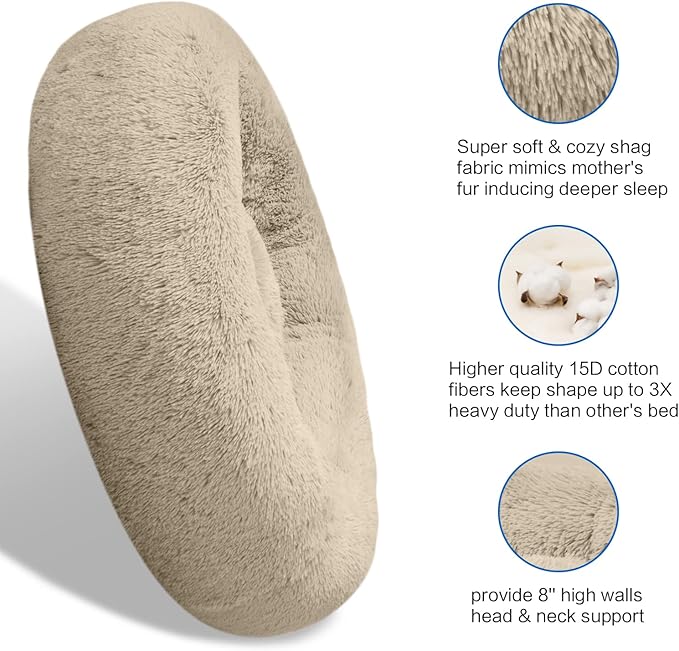 SAVFOX Plush Calming Dog Beds, Donut Dog Bed for Small Dogs, Medium, Large, X-Large & XX-Large, Comfy Cuddler Dog Bed and Cat Bed in Faux Fur, Washable Dog Bed, Multiple Sizes S-XXL