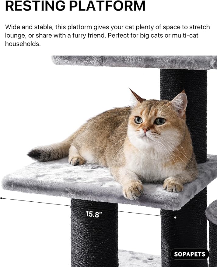 Maine Coon Cat Tree for Indoor Cats Large Adult,Modern Cat Tower for Extra Large Cats 20 lbs+,Heavy Duty Cat Tree with Sisal Scrathing Post,Hammock,Perch,Condo,Bed (Dark Gray)