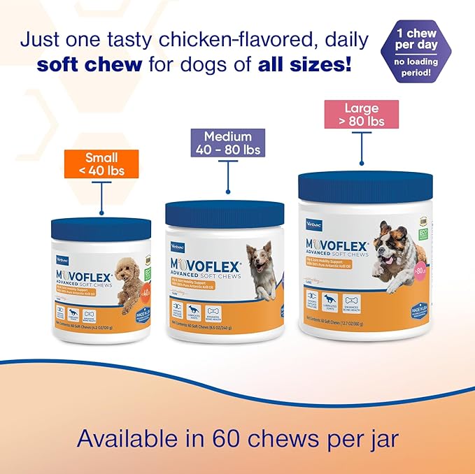 MOVOFLEX Advanced Soft Chews Hip and Joint Support Supplement for Medium Dogs 60 Count by Virbac