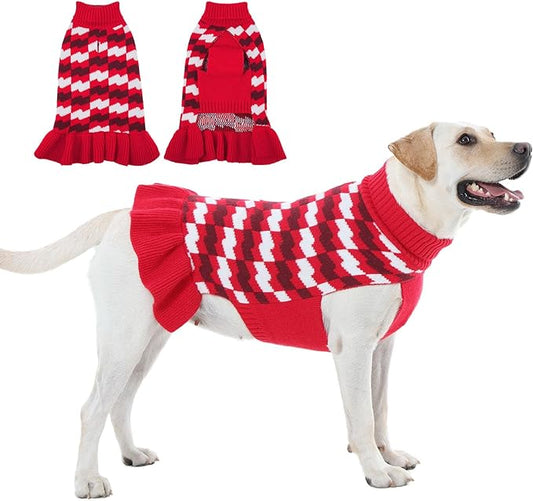 Dog Sweaters for Large Dogs Girl, Dog Sweater Dress with Leash Hole, Thick Turtleneck Knitwear for Female Dogs, Warm Fall Winter Dress for Cold Weather, Thanksgiving, Christmas - Red XXL