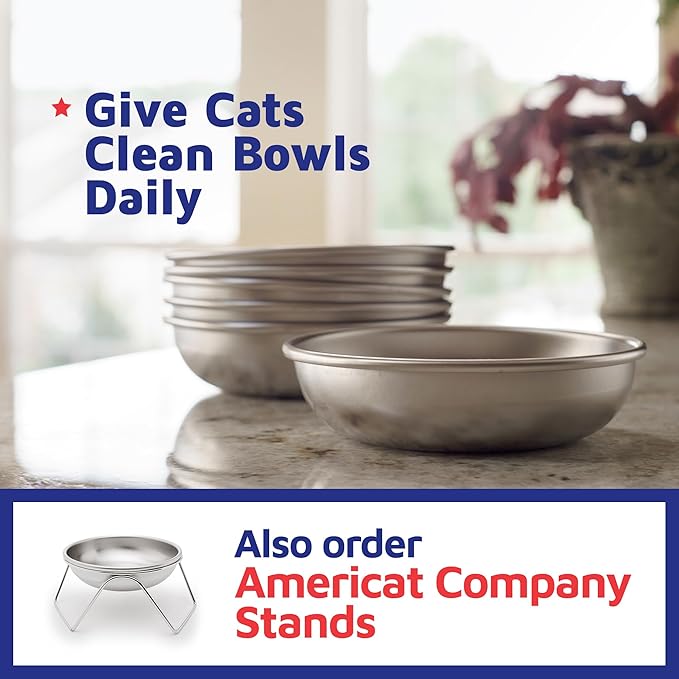 Stainless Steel Cat Bowl for Food & Water by Americat – Made in USA – Dishwasher Safe, Human Grade, Whisker Friendly Dish (1 Bowl)