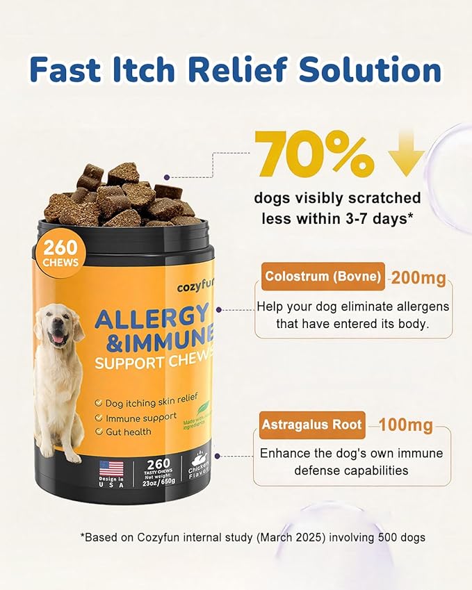 Dog Allergy Chews 260Ct - 23oz Dog Supplements for Itchy Skin and Paw Licking, USA Lab Formula with Probiotics, Boost Immune System