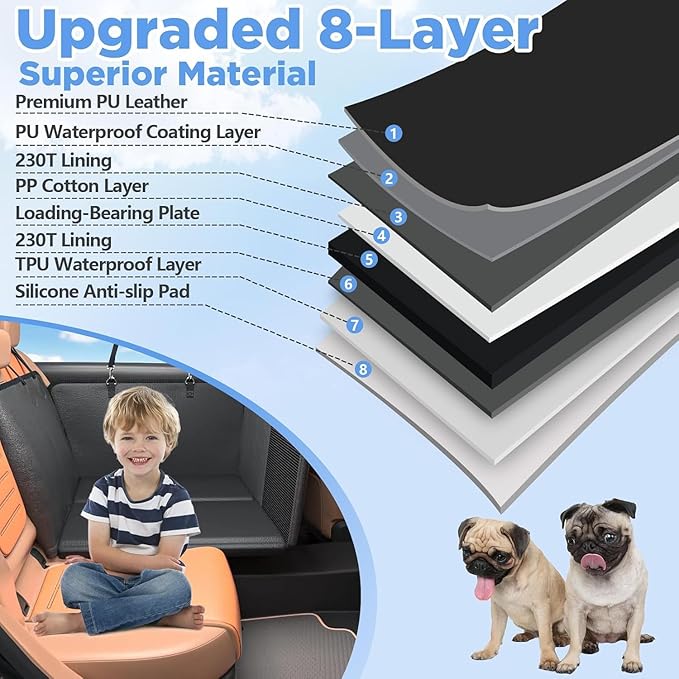 Back Seat Extender for Dogs, Waterproof Dog Car Seat Cover for Back Seat with Hard Bottom, 2025 Upgraded Material, 100% Waterproof, Safer, Easy to Use and Clean, Holds 400lbs