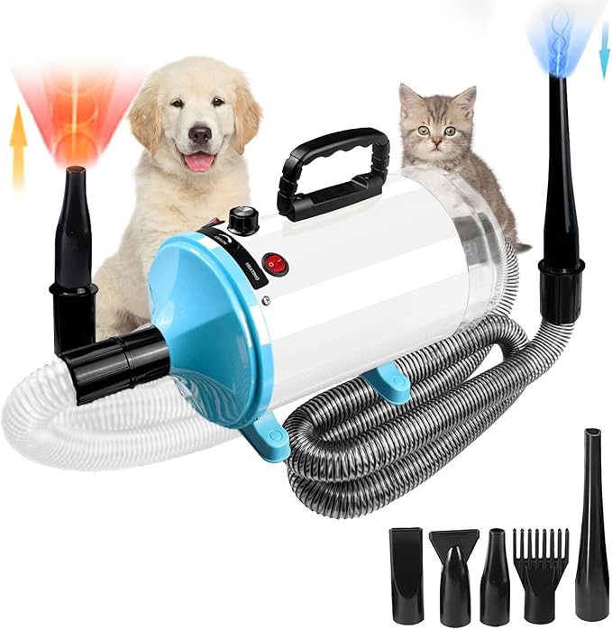 Dog Vacuum & Dryer for Shedding Grooming,5.2HP/ 3800W Dog Grooming Kit,Adjustable Speed and Temperature with 5 Nozzles