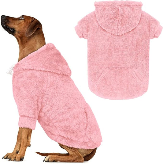 3XL Dog Sweaters for Large Dogs,Dog Hoodie,Warm Fuzzy Fleece Sweatshirt with Hood & Pocket,Leash Hole,Cozy Cold Weather Pet Clothes Sweater Hoodie for Large Dogs(Pink,3XL)