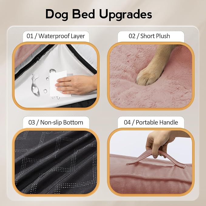 Large Orthopedic Dog Bed with Sides Big Dog Beds with Removable Washable Cover Non-Slip Waterproof Pet Bed for Medium Large Dogs - Pink L