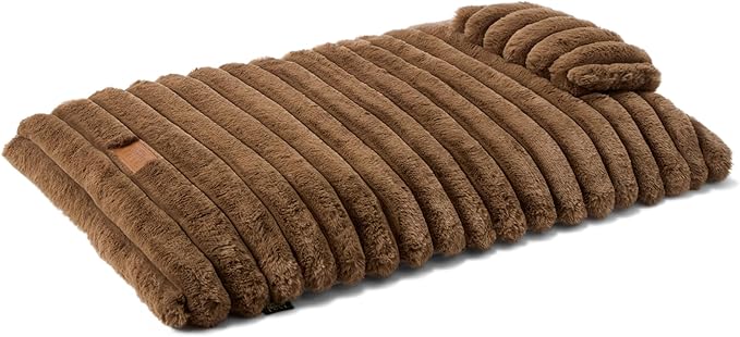 TOWN & COUNTRY LUXE CuddleTown Ribbed Bubble Stripe Pillow Crate Mat Pet Bed, Machine Washable Cover, Soft & Calming, Non-Slip Bottom, Brown, Extra Small 23"x17"x3"