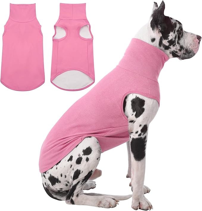 IECOii 4XL Dog Sweater - Stretch Fleece Sweater with Turtleneck,Pink,XXXX-Large, Warm Pullover Sweatshirt Pajamas for Indoor Sleeping/Outdoor Walking, Comfort Fit for Giant Breeds Like Great Dane