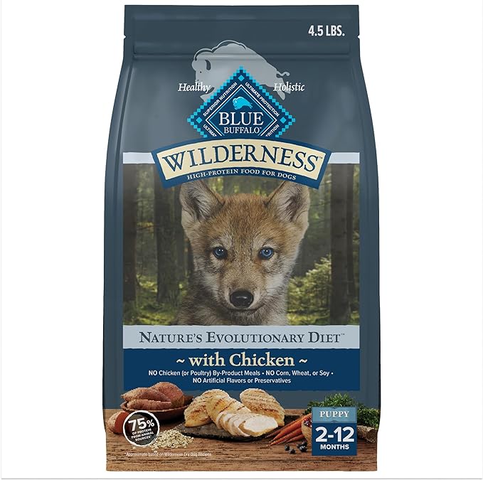 Blue Buffalo Wilderness High-Protein Natural Dry Food for Puppies, Chicken Recipe, 4.5-lb. Bag