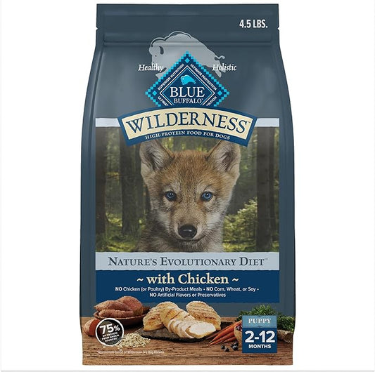 Blue Buffalo Wilderness High-Protein Natural Dry Food for Puppies, Chicken Recipe, 4.5-lb. Bag