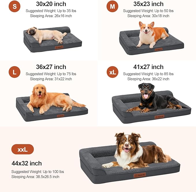 Orthopedic Dog Beds Large Sized Dog, 41x27x6 Inches Memory Foam Pet Bed for Large Dogs, Washable Removable Cover, Nonskid Bottom, Waterproof, Dark Grey