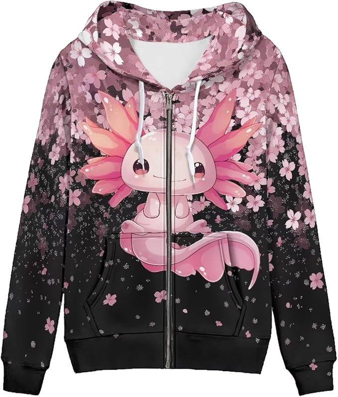WELLFLYHOM Women Y2K Hoodie Zip Up Sweatshirt Vintage Jackets Hooded Cardigan