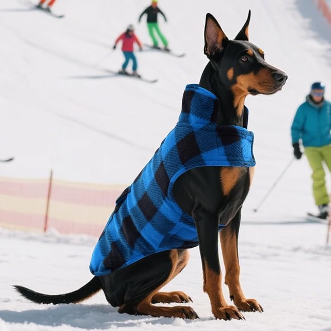 ASENKU Dog Winter Coat, Fleece Doggie Jacket Plaid Reversible Vest Waterproof Windproof Cold Weather Clothes for Small Medium Large Dogs (L, Blue)