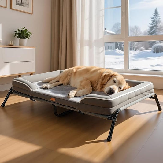 Lekereise Raised Dog Bed for Large Dog 46x33 Inch, Orthopedic Pet Beds with Waterproof Egg Crate Foam, Removable Dogs Couch Bed for Indoor Outdoor, 2-in-1 Design, Load 110lb, Grey