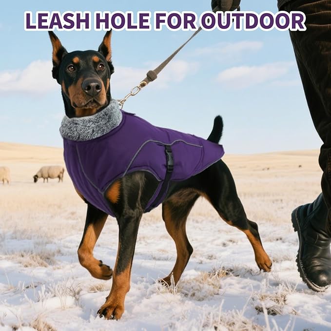 DENTRUN Winter Warm Dog Coat Reflective Jacket with Turtleneck for Cold Weather, Adjustable Buckle Windproof Water Repellent, Thick Snowsuit Fleece Vest for Small, Medium, Large Dogs, Purple, XXXL