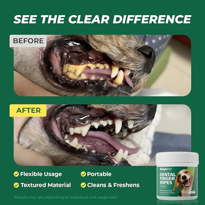 Pet Dental Finger Wipes for Dog & Cats, Remove Bad Breath by Removing Plaque and Tartar Buildup No-Rinse Dog Finger Toothbrush, Disposable Gentle Cleaning & Gum Care Pet Wipes, 100 Counts