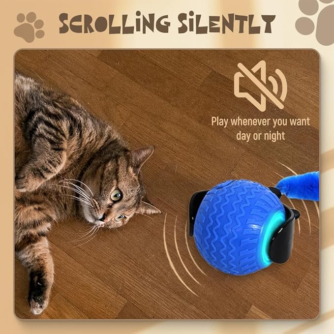 Interactive Cat Ball Toy, 2026 New Cats Ball Toys with Cord Imitation Mouse, Smart Self Rolling Pet Toys for Bored Indoor Adult Cats (Orange)