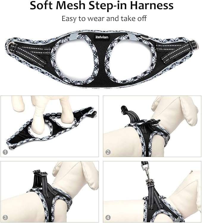 Cat Harness and Leash Set for Walking, Escape Proof Adjustable Soft Mesh Kitten Harness with Reflective Strips, Breathable No-Choke Pet Vest for Small Cats or Puppies(Black,M)