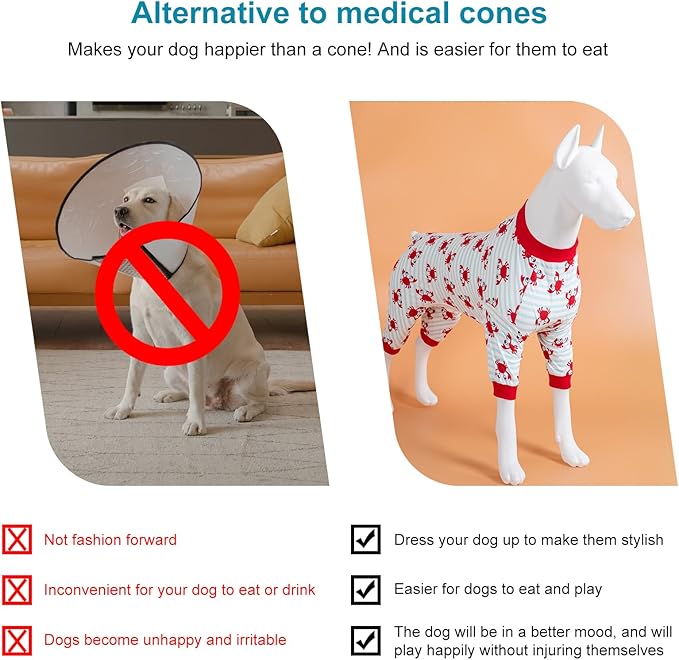 LovinPet Dog Sweatshirts for Large Dogs, Anxiety Calming Dog Pajamas, Light Blue Stripe Whale, Crab Print, Onesies for Dogs, Pitbull Clothes,Pajamas for Pitbulls,2XL