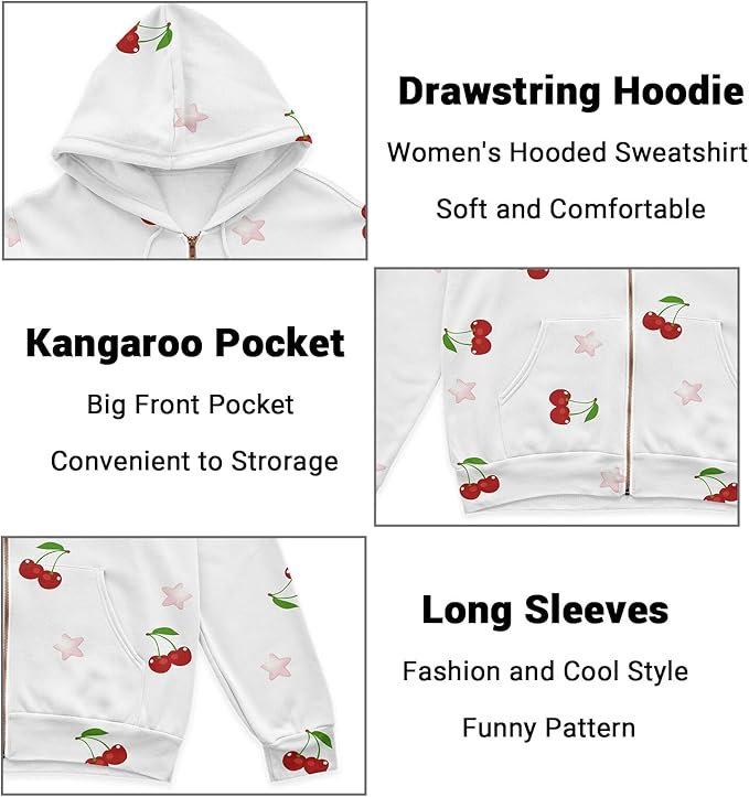 Women's Zip Front Plaid Sweatshirts Print Hoodie Fall Jackets Long Sleeve Casual Drawstring Clothes