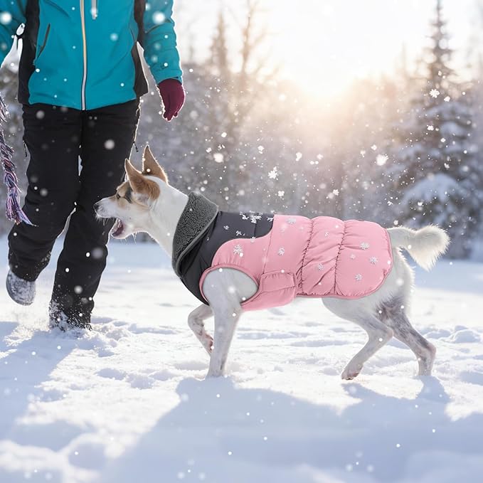 EMUST Dog Coats for Medium Dogs M, Waterproof Dog Jacket with Reflective Strips, Warm Pet Vest Snowsuit with Foldable High Collar for Cold Winter, Pink