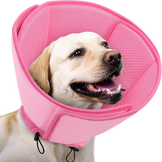 Queenmore Soft Dog Cones for Large Dogs,Comfy Dog Cone for Dogs to Stop Licking After Surgery,Adjustable Pet Cone Alternative for Wound Healing,Pink,X-Large