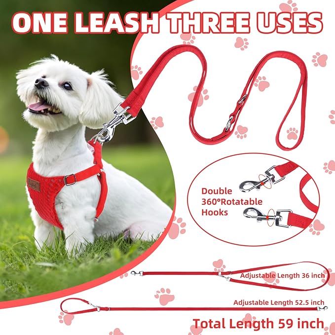 PUPTECK Dog Harness and Leash Set Small Sized, Step-in Cute Puppy Harness, Soft Lightweight Padded Vest, Escape Proof No Pull Pet Harnesses Easy for Walking, Red, M