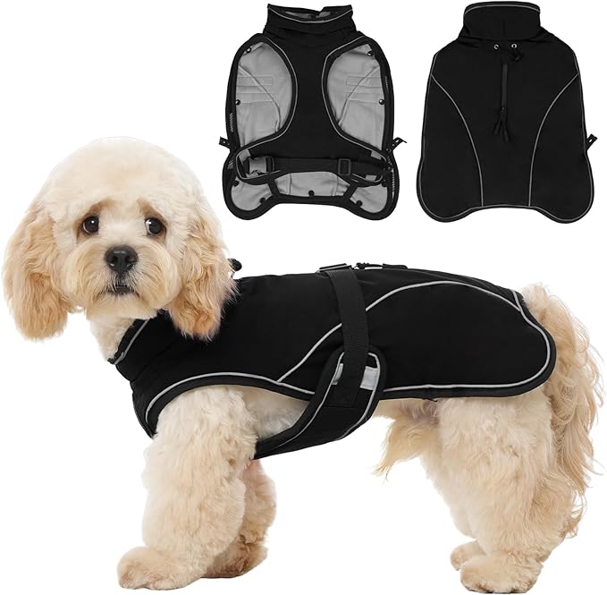 QBLEEV 2 in 1 Dog Coat, Waterproof Dog Winter Jacket with Detachable Fleece Vest, Windproof Warm Snow Jakcet with Harness Hole, Reflective Cold Weather Coats for Small Medium Large Dogs