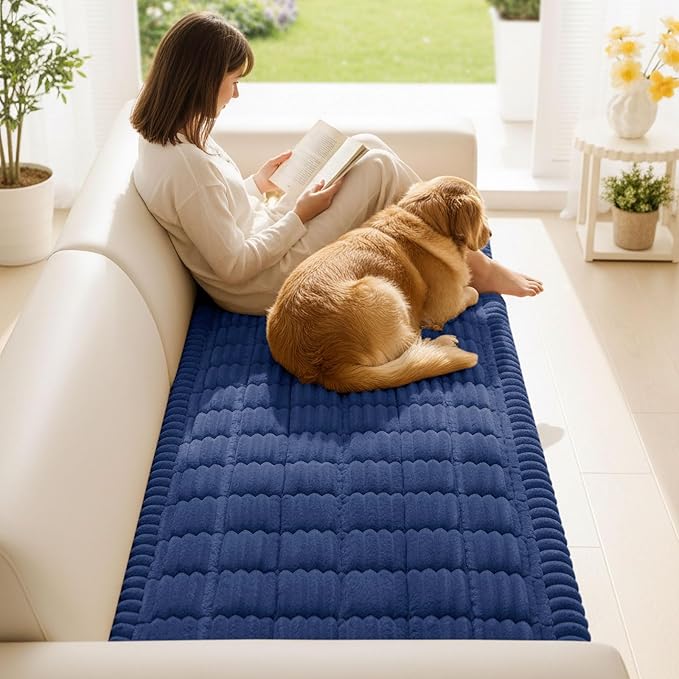 Smiry Couch Cover for Dogs Washable, Non Slip Fuzzy Pet Couch Covers for 3 Cushion Sofa Pet Friendly, Thick Soft Sofa Slipcovers Cushion Protector (Navy Blue, 27.6" x 59")