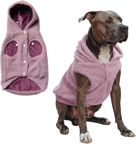 Spark Paws Fleece Dog Jacket, Hooded Sweater Vest, Warm Coat for Winter - Suitable for Small Medium Large XL XXL Breeds - Taupe - 4XL