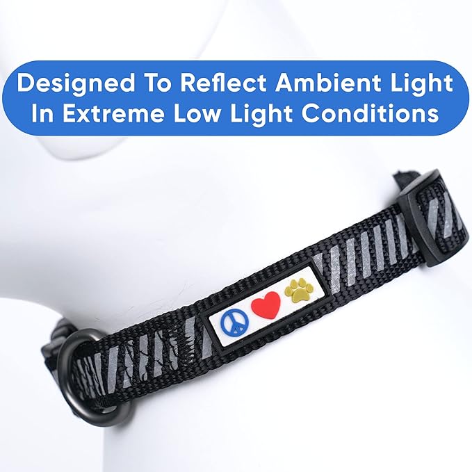 Pawtitas Reflective Dog Collar - Personalized Name & Phone Number, Adjustable for Small Dogs & Puppies, Black