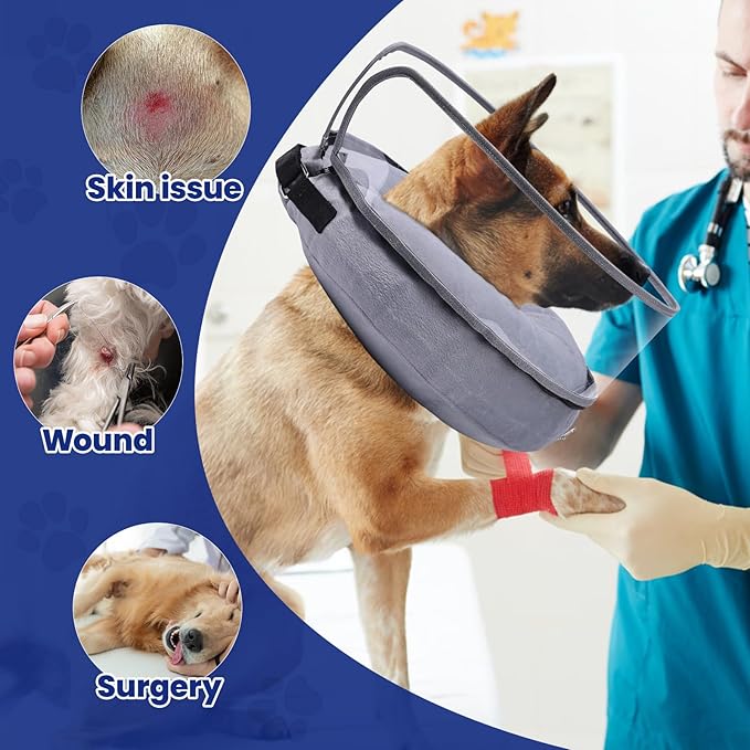 BARKLESS Dog Cone, Inflatable Dog Cone After Surgery for Large Breeds, Soft Surgery Collar with Enhanced Anti-Licking Guard Shield for Pets, Patented Protective Donut Collar